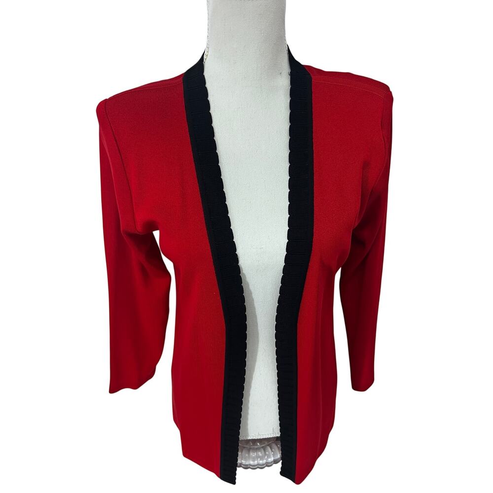 Misook Petite Womens Vintage Red Black Cardigan Sweater XS Petite Stretch